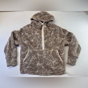 Prana brown and Black soft fluffy fleece Jacket women’s large 1/4 zip